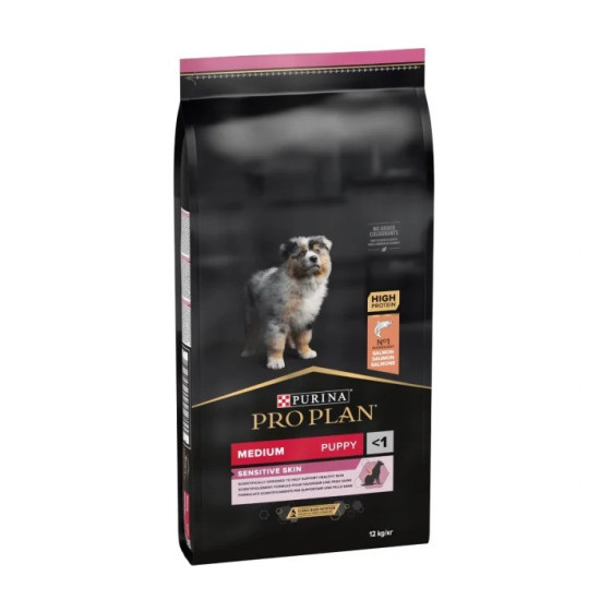 Purina Pro Plan Dog Medium Puppy Sensitive Skin – Hrană Uscată pentru Pui de Câine de Talie Medie cu Somon – 3 kg